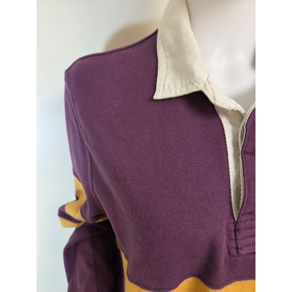 Abercrombie Rugby Cloth Shirt Mens Medium Purple Yellow Striped Long Sleeve Logo - Picture 6 of 13